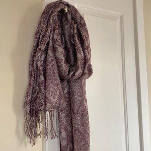 Purple and silver paisley print scarf